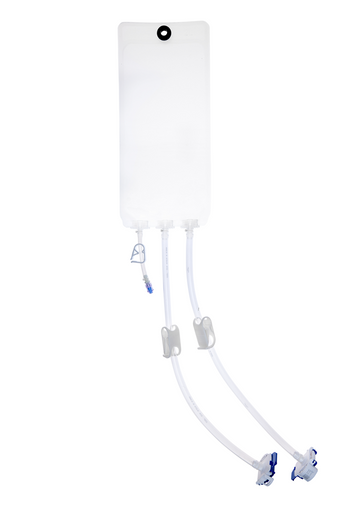 EZBio® Ultra Bag single use Assembly, 2000mL (2L), PE Bag, 2x 1/4" HB port, 1x1/4" HB port with needleless Luer insert TPE Tubing, Sterile, 10/CS