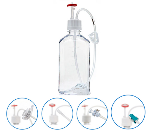 EZBio® MTO 1L Bottle Assembly, 38-430 VersaCap®, w/ Pinch Pipe, 10/CS